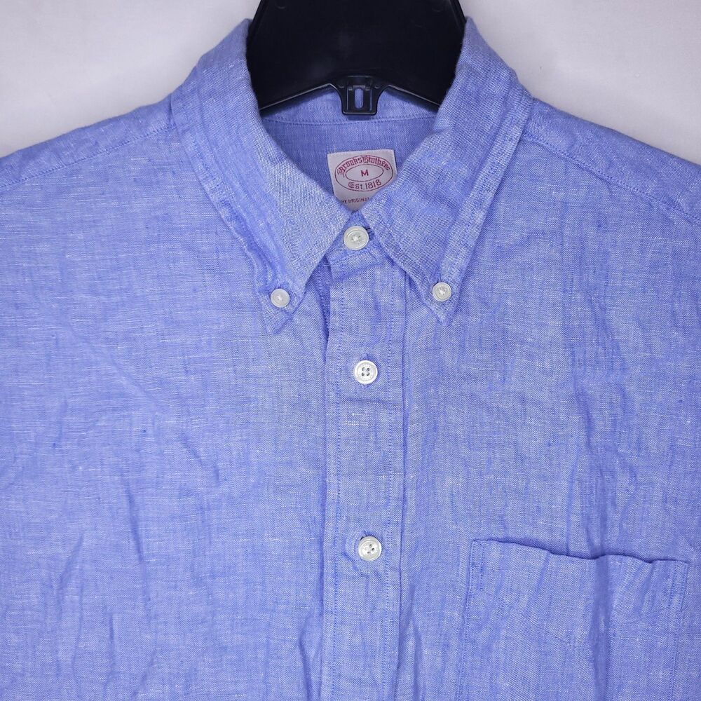 Brooks Brothers Irish Linen Shirt Mens Medium Blue